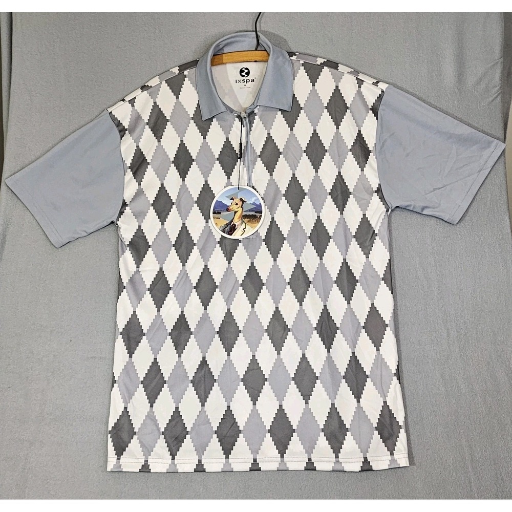NEW Men's IXSPA Polo Cycling/Golf Polo Style Shirt, Sz Med Grays w/white 3/4 zip
